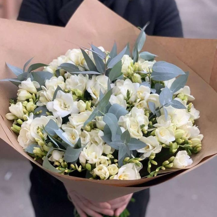 51 фрезия с эвкалиптом в Нижневартовске