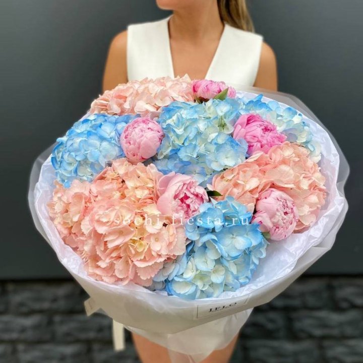 Дуобукет гортензии с пионами  в Нижневартовске