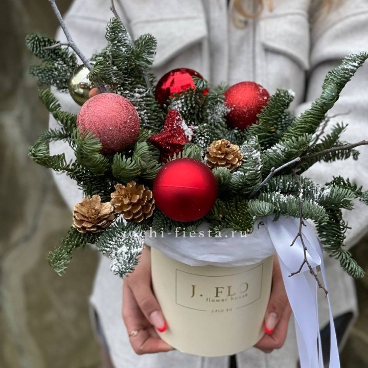 Новогодняя композиция в коробке ред в Нижневартовске