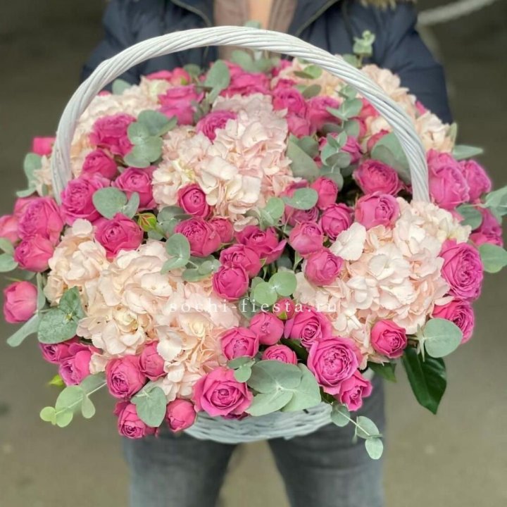 Корзина с гортензией и Мисти Баблс в Нижневартовске