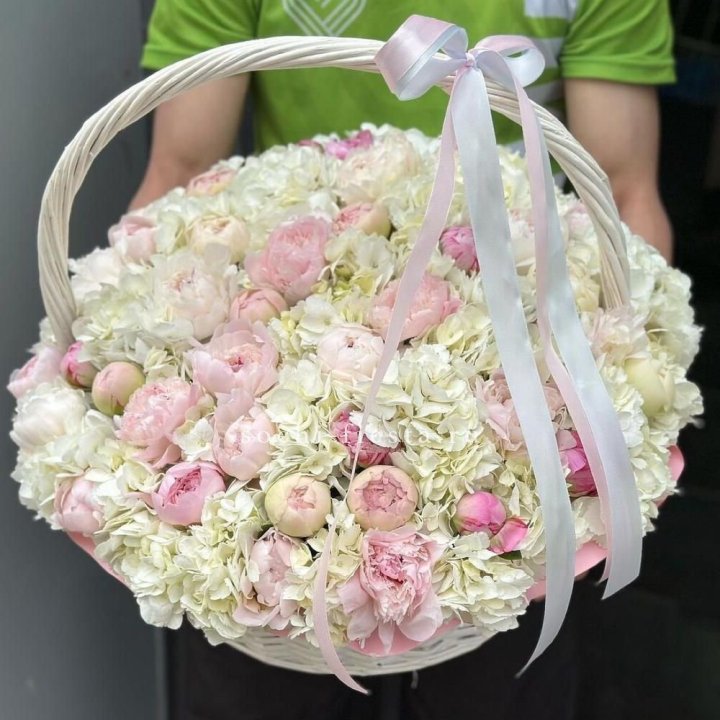 Премиум корзина гортензий и пионов в Нижневартовске