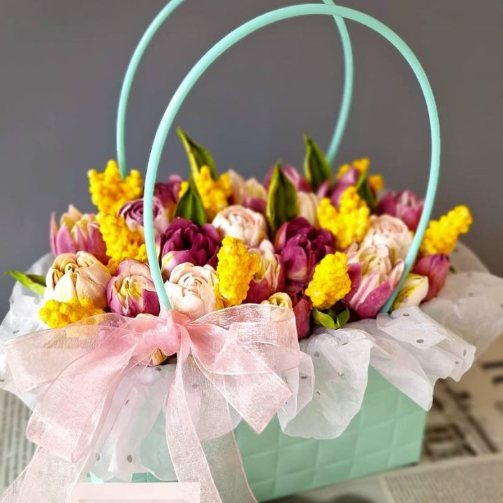 Тюльпаны в сумочке из зефира в Нижневартовске